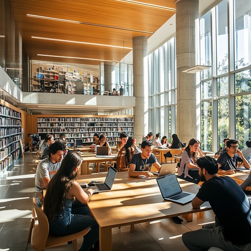 University students studying in a modern urban library